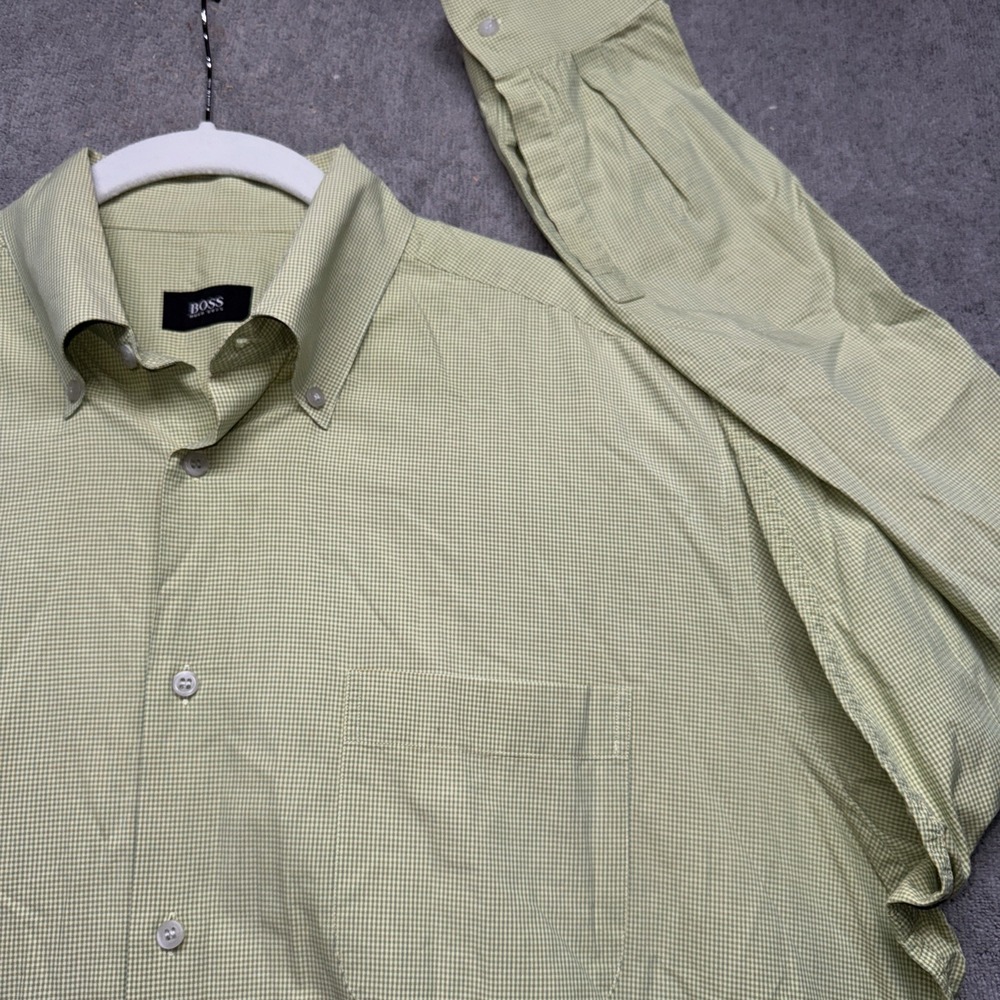 Boss Hugo Boss Men's Green Gingham Button Down Shirt 17 Classic Heritage Style‎
